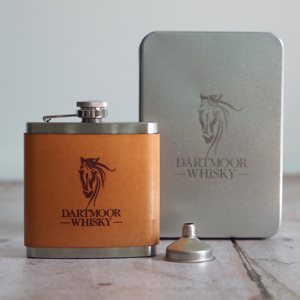 Dartmoor Whisky Leather Hip Flask with box